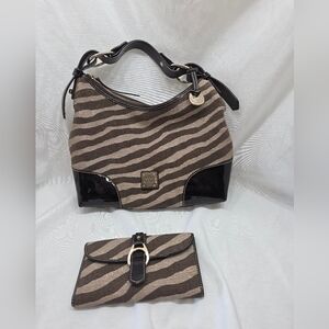 Dooney & Bourke Zebra Stripe Shoulder Bag in Brown/Black With Wallet